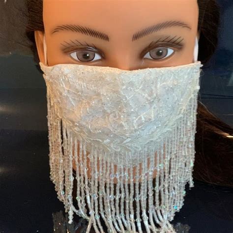 Unique Bridal Pearl Beaded Face Mask Bride Handmade Cotton Etsy