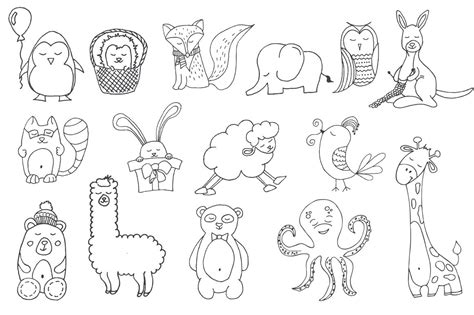 Cute animals Hand drawn doodle Vector Set By EvgeniiasArt 