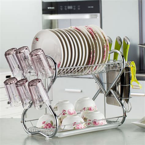 I put it under a cheap wire rack and it makes the whole setup a million times better. Dish Rack Dish Drying Rack, 2-Tier Kitchen Organizer with ...