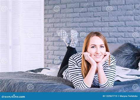 Beautiful Smiling Girl Lying On The Bed Stock Image Image Of People Pillow 132967719