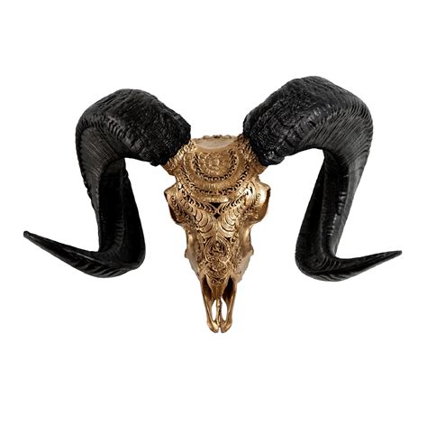 Hand Carved Ram Skull Golden Boho Skull Bliss