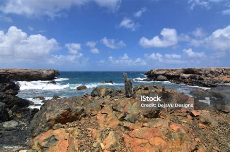 Stunning Black Sand Stone Beach In Aruba Stock Photo Download Image