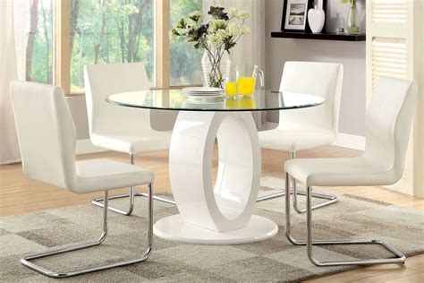 Perfect for small apartment, kitchen, dining room, breakfast nook or other limited spaces. Lodia I White Glass Top Round Pedestal Dining Room Set ...