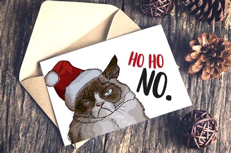 Grumpy Cat Christmas Card Meme Christmas Card Ho Ho No Etsy