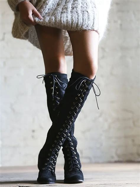 women s genuine leather boots front lace up knee long autumn winter boots pointed toe chunky med
