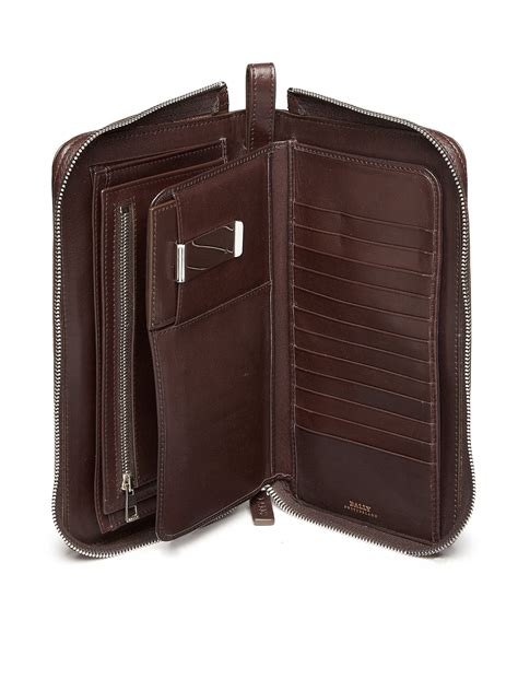 Bally Striped Leather Travel Wallet In Chocolate Brown For Men Lyst