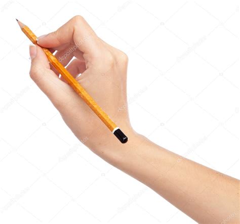 Female Hand Holding A Pencil Isolated On White Background — Stock