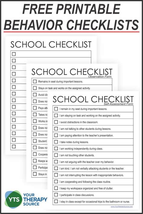 Behavior Checklist For Students Your Therapy Source