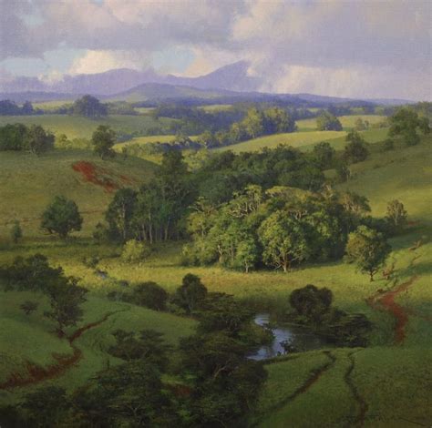 Oil Painting Of Green Rolling Hills The Tablelands Qld Australia By