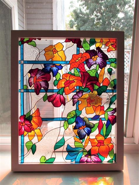 Flowers Art Glass Painting Stained Glass Sun Catcher Painted Glass Motifs De Peinture Sur