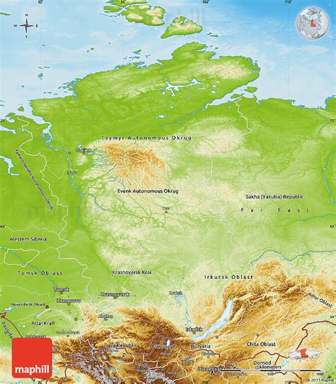 Physical Map Of Eastern Siberia