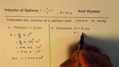 How To Calculate Volume Of Sphere From Radius Or Diameter Youtube