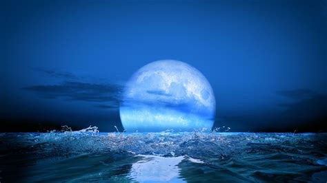 Time Lapse Of The Blue Moon Rising Reflected On The Ocean Stock