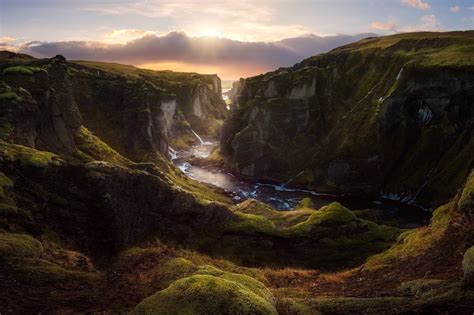 Nature Landscape Canyon River Sunset Clouds Iceland Wallpapers Hd