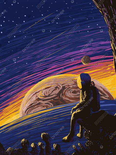 Starry Healing Cosmic Astronauts Perspective Illustrator Starry Sky