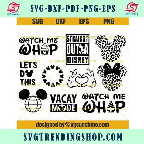 The Svg Dxf Bundle Includes Mickey Mouse And Other Disney Character Silhouettes
