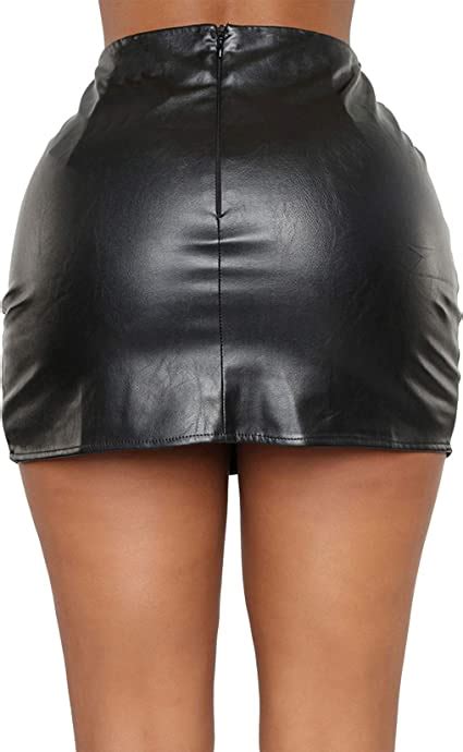 Womens Sexy High Waist Split Skirt Stylish Pu Leather Zipper Skirt Bodycon Slim Mini Pencil