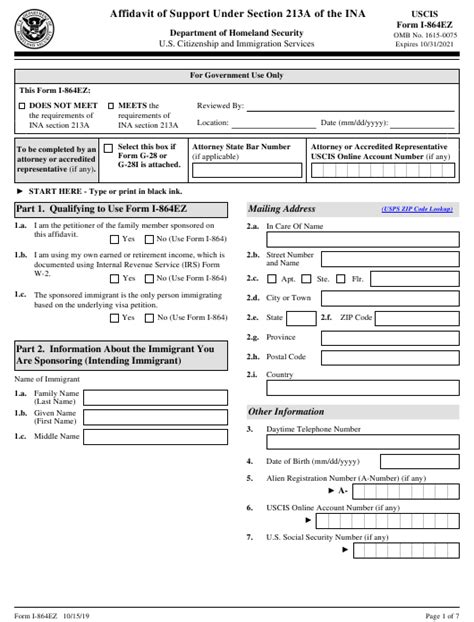 Vr1 & vr9 affidavit forms. USCIS Form I-864EZ Download Fillable PDF or Fill Online ...