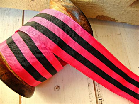 Hot Pink And Black Stripe Grosgrain Ribbon Etsy In Black