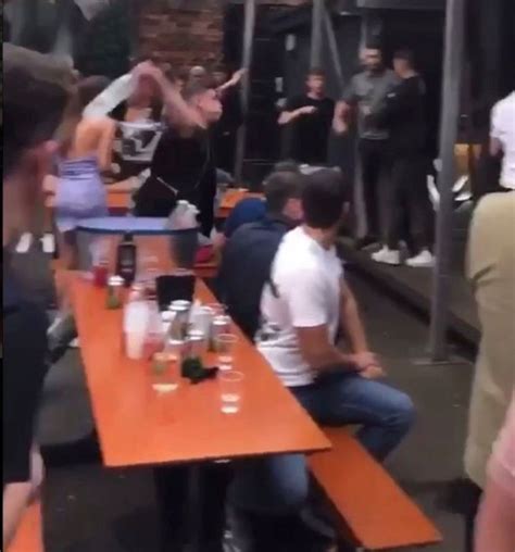 shocking moment huge brawl erupts at beer garden with drinks and ice buckets thrown mirror online