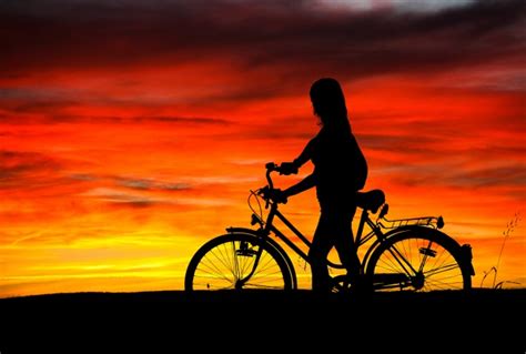 Girl And Bike Sunset Free Stock Photo Public Domain Pictures
