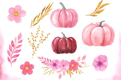 Watercolor Pink Pumpkins Clipart By Larysa Zabrotskaya Thehungryjpeg