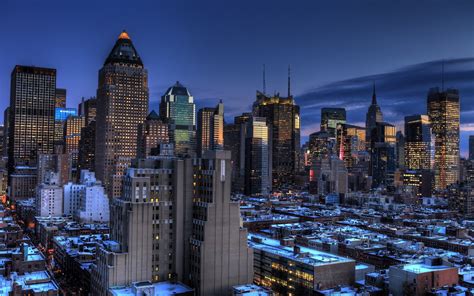 New York Night Skyscrapers Full Hd 2k Wallpaper
