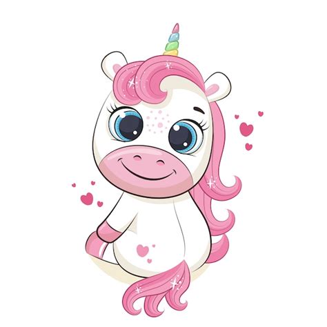 Lindo Bebé Unicornio Ilustración Vector Premium