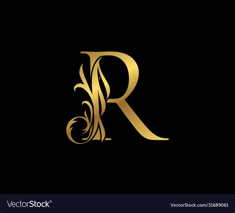 Classy Elegant Gold R Letter Floral Logo Vintage Vector Image
