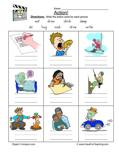 Identifying Action Words Worksheet Have Fun Teaching Action Words