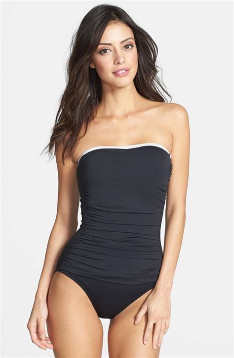 Tommy Bahama Deck Piping Shirred One Piece Bandeau Swimsuit Nordstrom