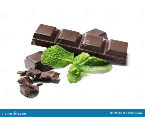 Pieces Of Dark Chocolate With Mint Stock Image Image Of Isolated