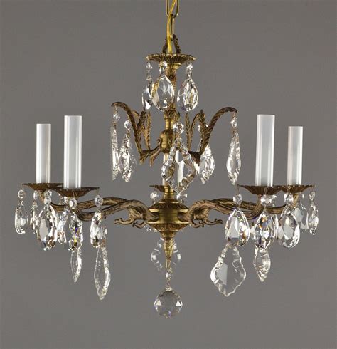 Spanish Brass And Crystal Chandelier C1950 Vintage Antique Gold French