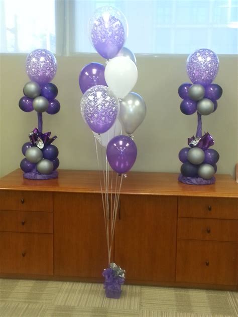 Purple Silver And White Balloon Centerpieces And Floor Bouquet By