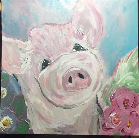 Little Piggy First Attempt At Acrylic Painting Pig Paintings