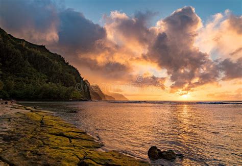 Sunset Over The Receding Mountains Of The Na Pali Coast Of Kauai In