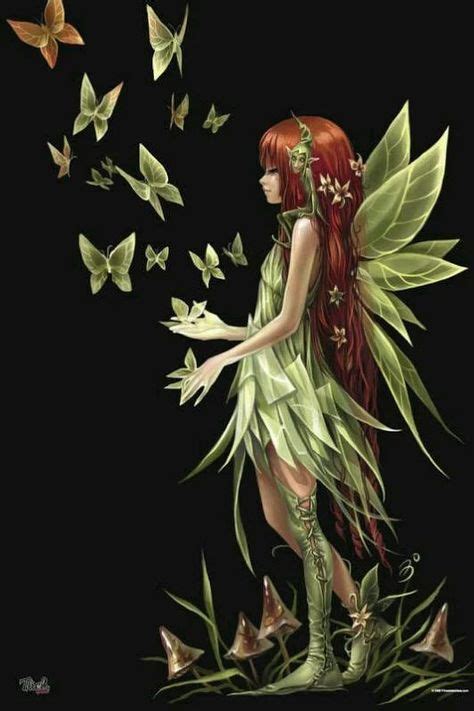 Female Pixie Fairy With Green Dress Red Hair And Butterflies Fairy