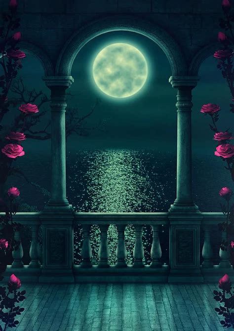 Fantasy Balcony Moon Romantic Tree Moonlight Vault Antique