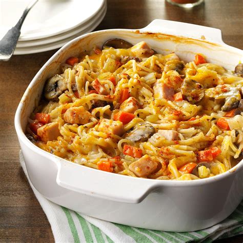A few simple ingredients can create a fast and wholesome meal; Turkey Spaghetti Casserole Recipe | Taste of Home