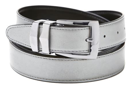 Mens Belt Reversible Bonded Leather Belts Silver Tone Buckle Over 20