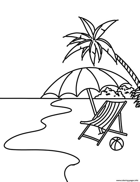 Summer Beach Scene Coloring Page Printable