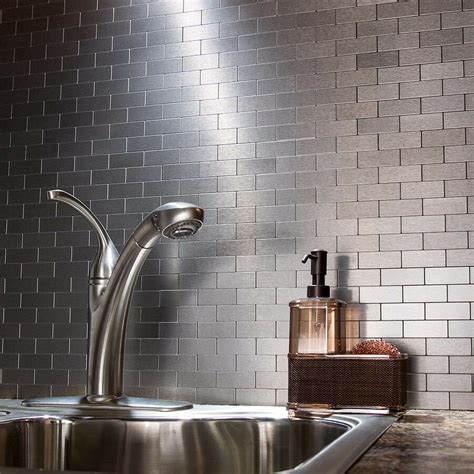 This peel and stick backsplash would add a beautiful touch to both homes and Peel And Stick Tile Self Adhesive Silver Stainless Metal ...