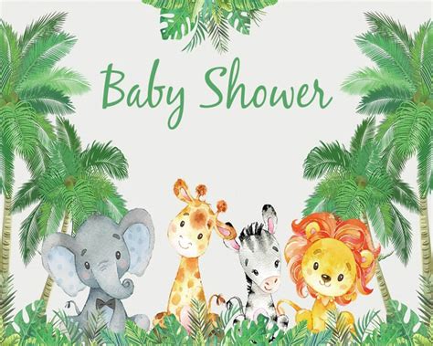 Baby Shower Backdrop Jungle Safari Animals Backdrops Tropical Etsy