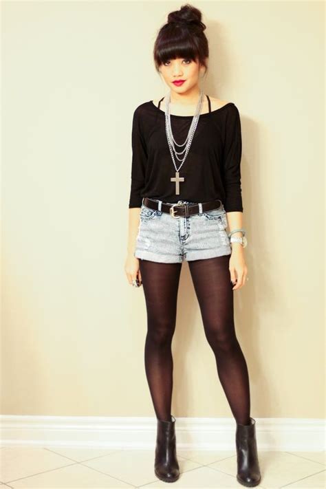 Denim Shorts Black Tights ♥ Fashion Style Shorts With Tights