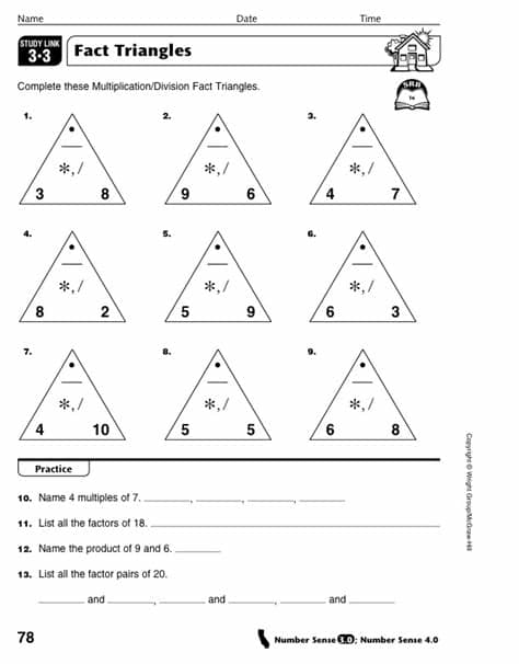 Homework 2012-2013: Tuesday, October 9th - Fact Triangles
