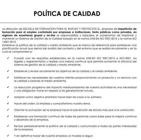 Política De Calidad Escuela Fep