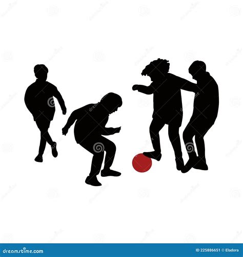 Many Boys Playing Football Body Silhouette Vector Stock Vector