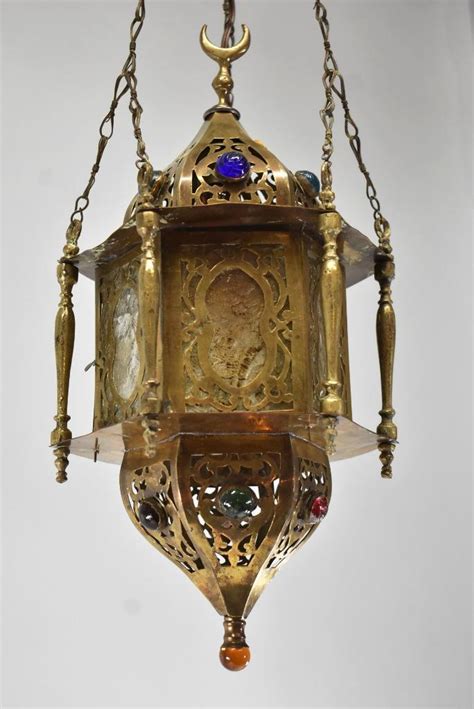 Moroccan Style Hanging Brass And Glass Lantern Chandelier Ebay