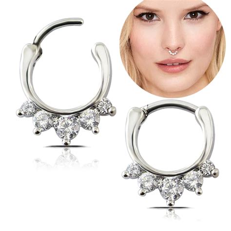 Stainless Steel Zircon Decorate Nose Ring Septum Piercing Jewelry Barbell Body Piercing Jewelry