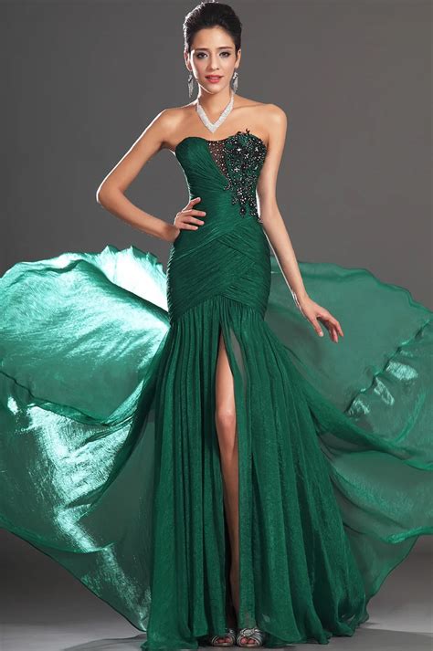 estilo de fenda sexy querida sereia verde esmeralda chiffon vestido de baile vestido aberto gown